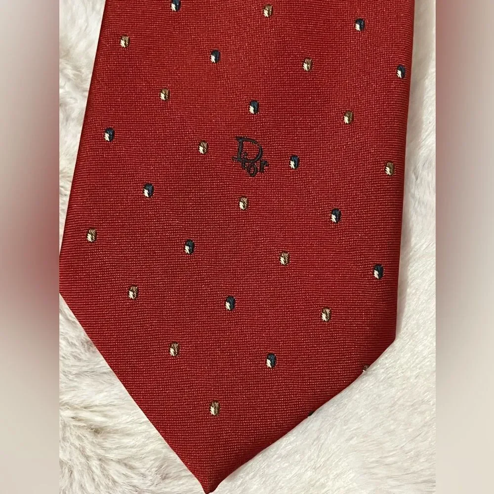 Christian Dior Monsieur Vintage Burgundy Designer Silk Blend Necktie